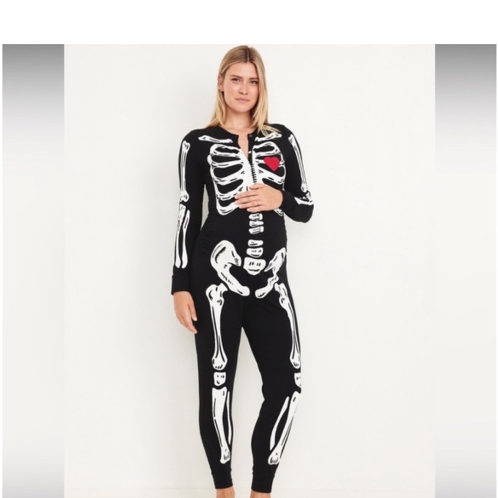 Old Navy Black Skeleton Jumpsuit with Red Heart Maternity